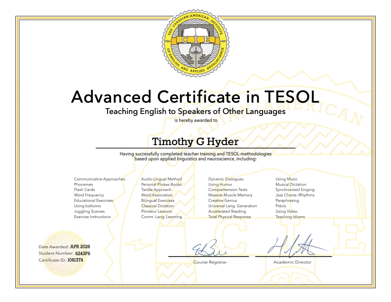 Advanced certificate in TESOL